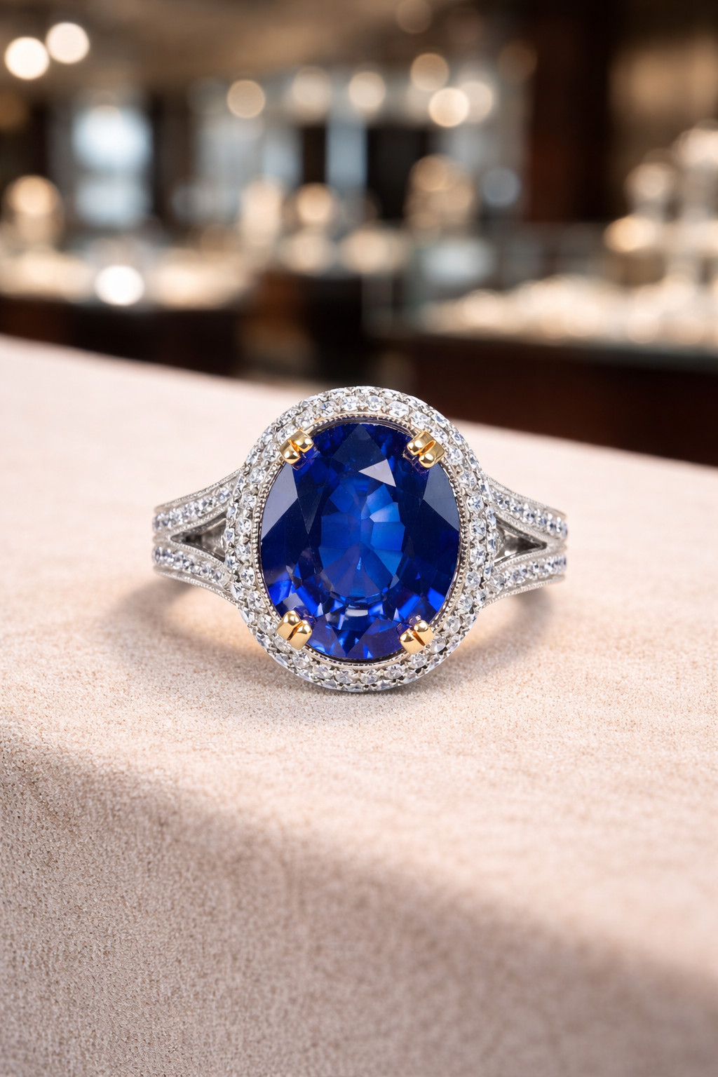 6.50 Ct Oval Natural Sapphire & Diamond Wedding Gift Ring 14K White Gold Size 6