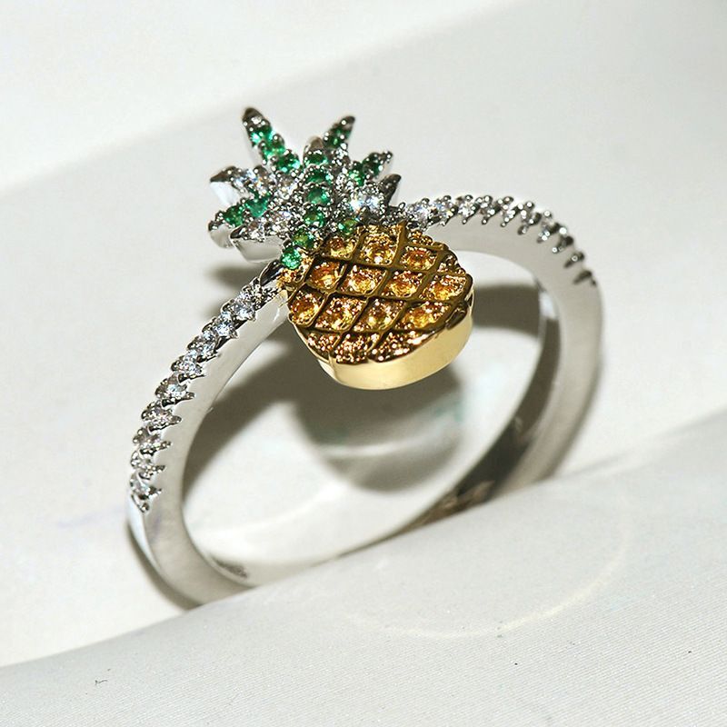 Pineapple Cubic Zirconia Rings – Yellow Gold Plant Pattern Fashion Jewelry Ring