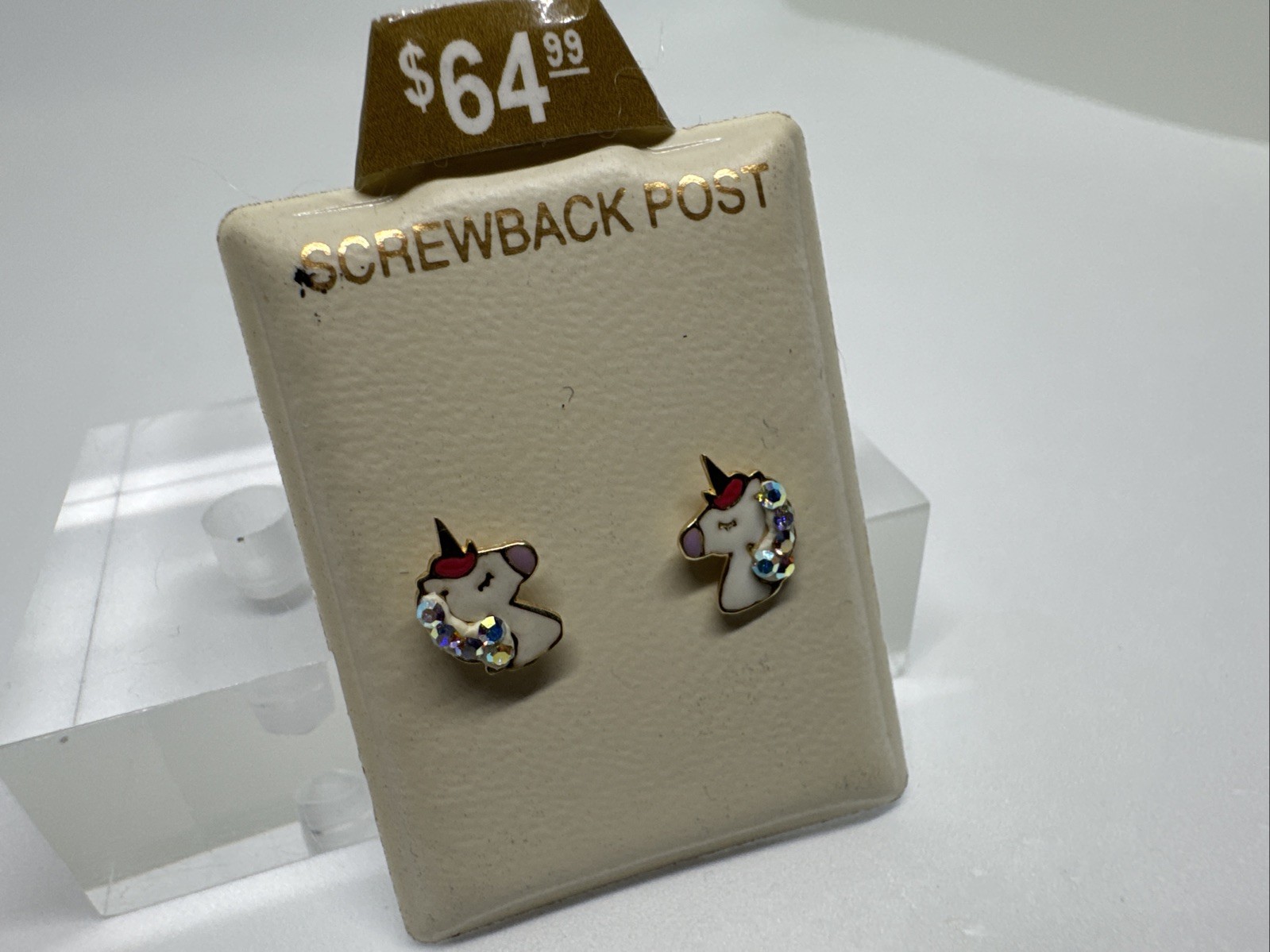 10k Yellow Gold Girl Women All Ages Earring Unicorn Enamel Head Cute Rainbow