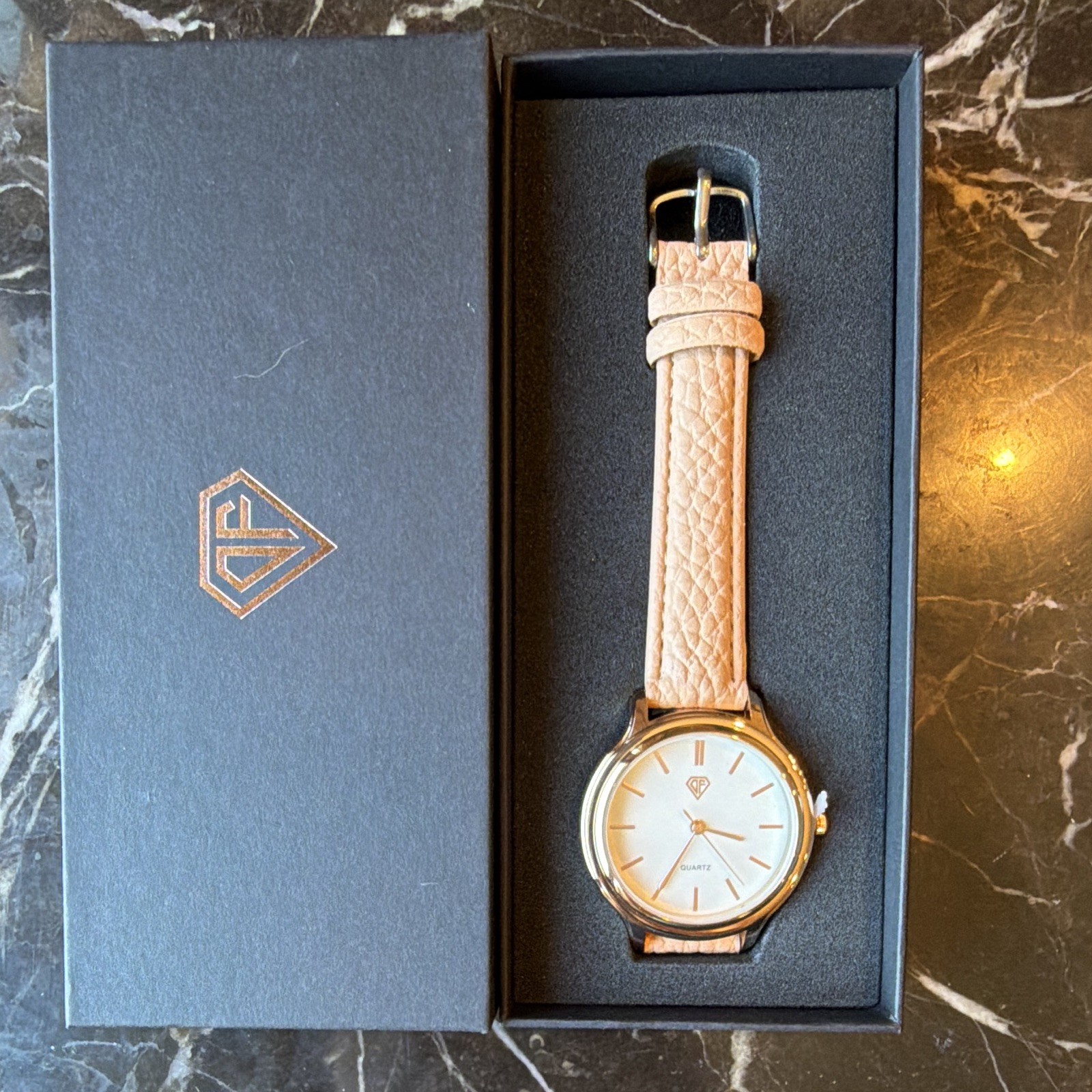 Women’s Light, Pink, Watch, Rose, Gold, Leather Strap, Black Gift Box