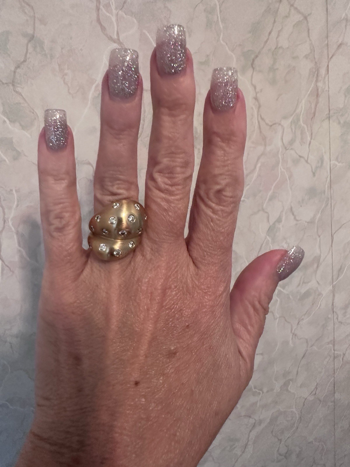 14KT YELLOW GOLD DIAMOND FREE FORM SATIN FINISH RING ~ SHOPNBC ~ Size 6