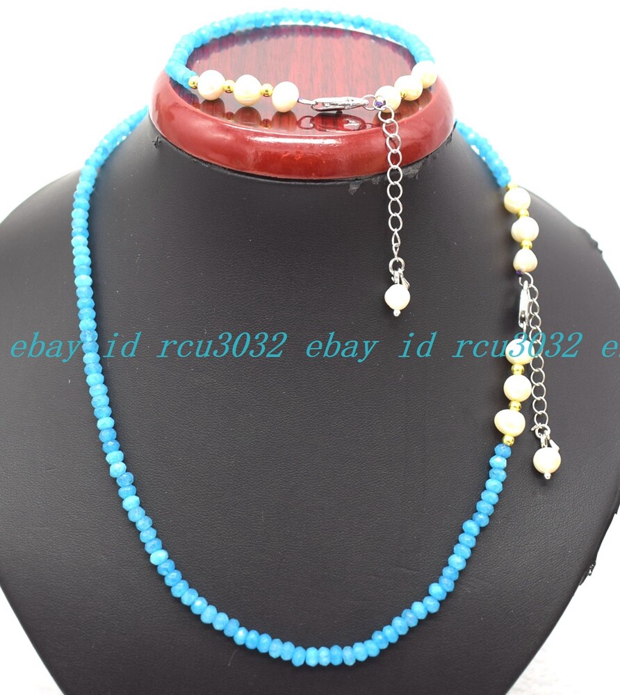 Faceted 2x4mm Multicolor Roundelle Gems & White Pearl Necklace Bracelet Set