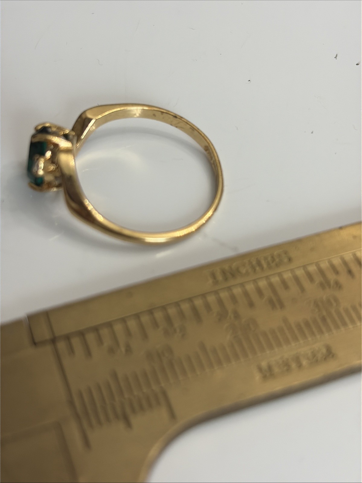 Vintage Gold Filled Ring Green Glass & Rhinestones 8.75 Marked inside