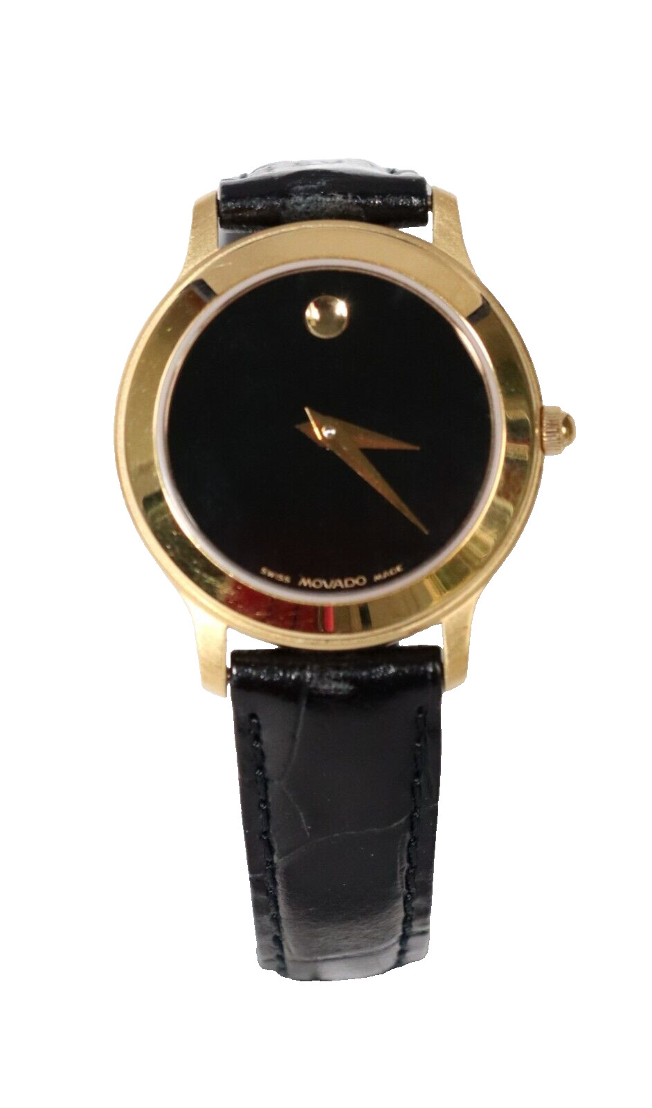Movado Museum Black Leather Ultra Thin Women’s Watch ~ Needs Battery