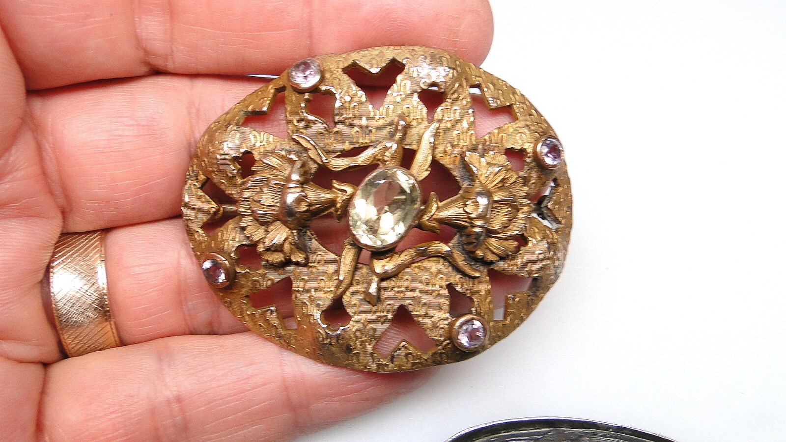Art Nouveau Pins Jeweled Silver Metal Angel Woman’s Face Vintage 3pc Lot