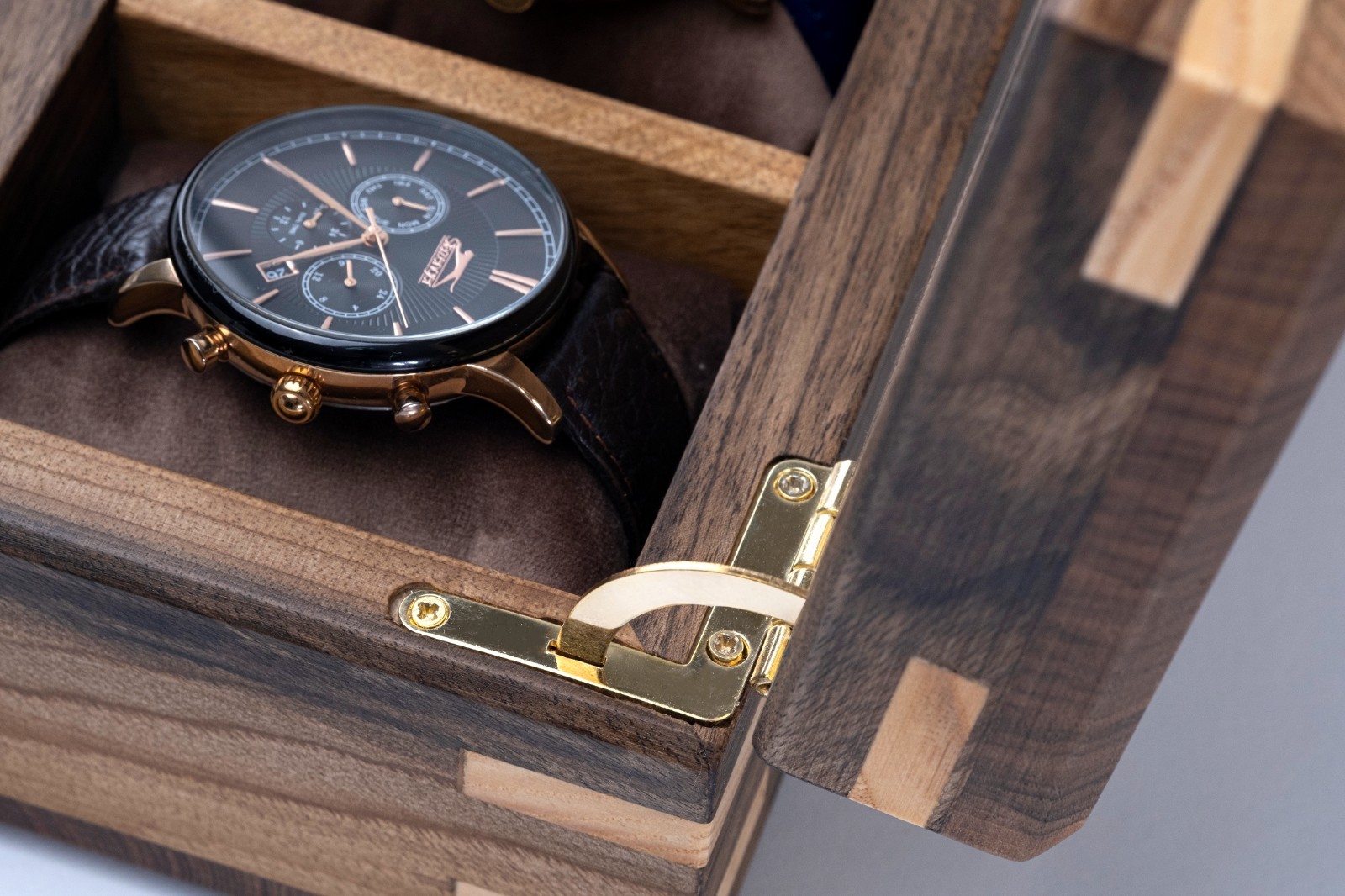 Walnut Watch Box, Handmade Watch Storage, Personalized Watch Case (5 Slot)