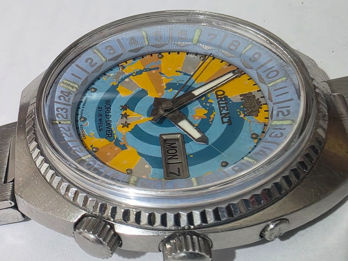 Orient Automatico World Map Diver VINTAGE Antigo 1970 Japan Raro