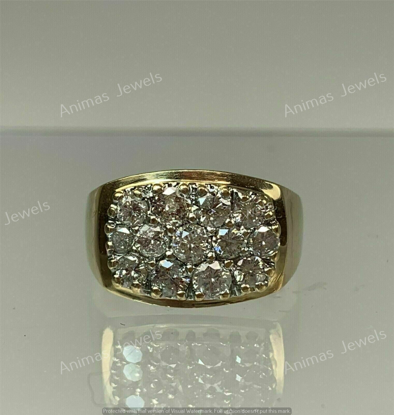 Real Moissanite 2Ct Round Cut Cluster Men’s Wedding Ring 14K Yellow Gold Plated