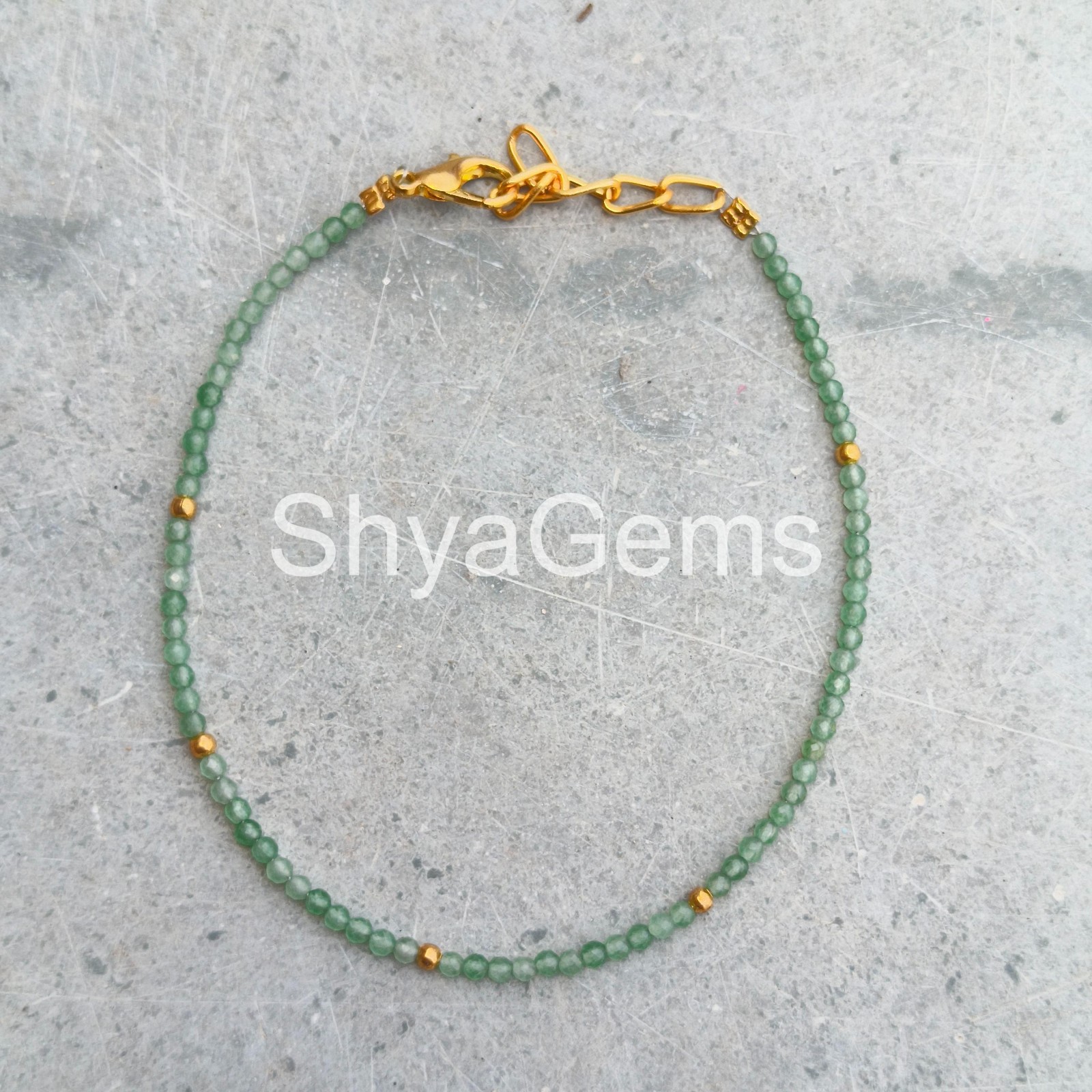 Green Aventurine Anklet Bracelet 2mm Faceted Beads, Dainty Gemstone Anklet, Min