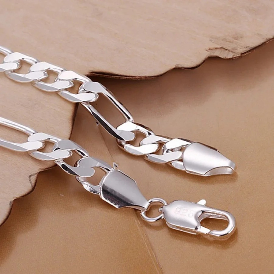 8mm 925 Sterling Silver Figaro Bracelet – Chain for Men & Women, 20 cm Jewelry