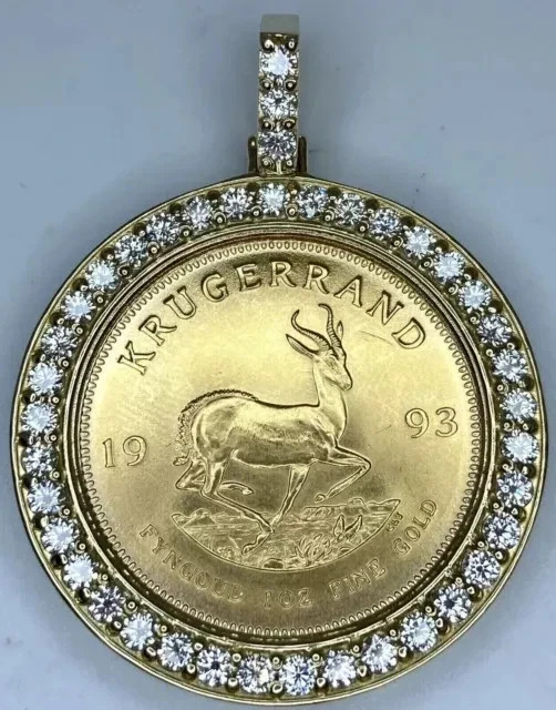 South African Krugerrand Pendant 1Ct Round Cut Moissanite 14k Yellow Gold Plated