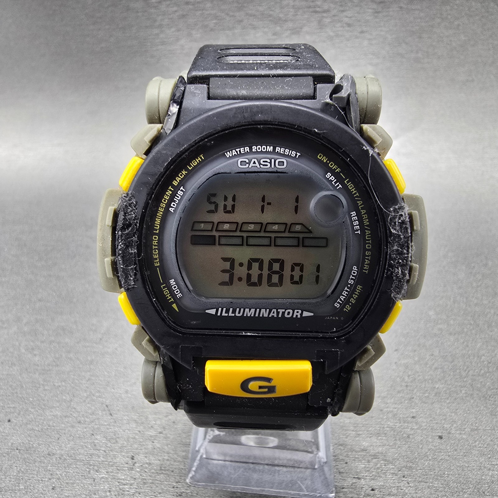 Casio G-Shock DW-002 Watch Men 48mm Black Yellow Gray Alarm Chrono New Battery