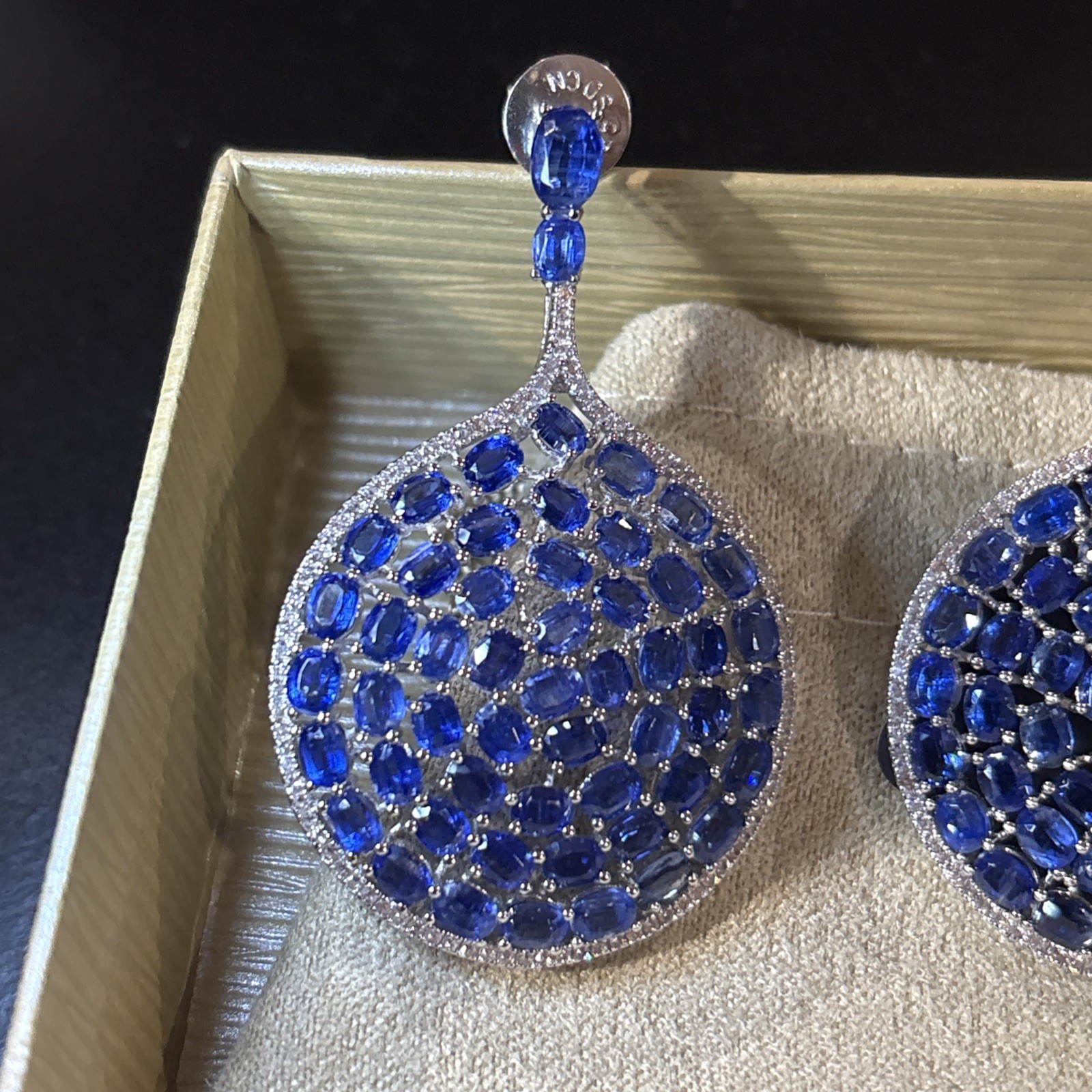 Sterling Silver 14.24tw Oval Deep Kyanite & 0.95ctw White Zircon Drop Earrings