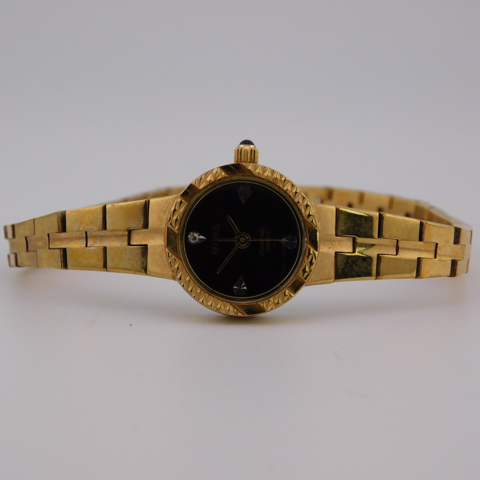 BENRUS Diamond 5Y30 Gold Tone Quartz Analog Women’s Watch Sz. 7″ New Battery