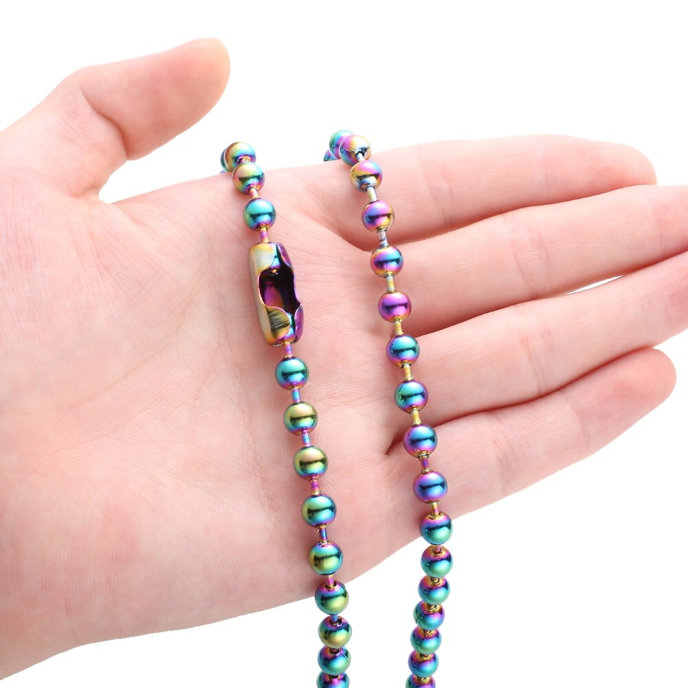 Men Women 6/8/10/12mm Wide Multicolor Stainless Steel Ball Beads Chain Necklace