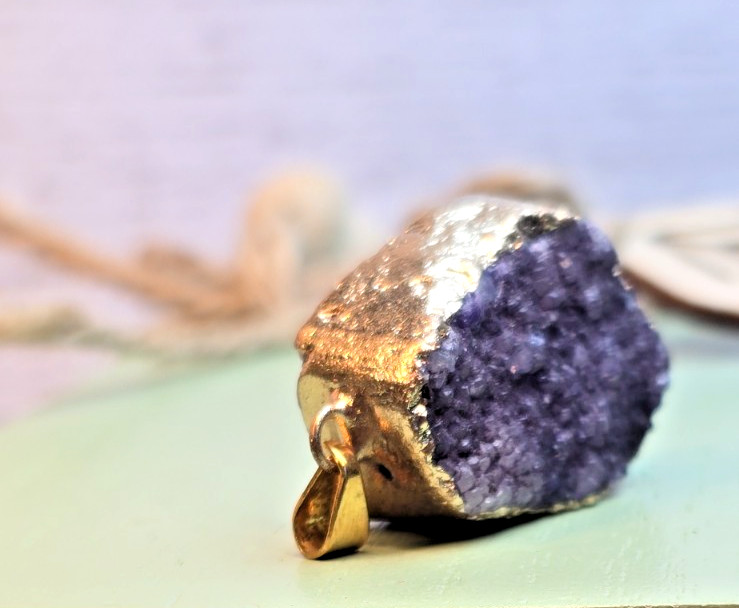 Raw Amethyst Geode Pendant Set 2pc Sparkly Crystal Cluster Rough Gemstone Gift
