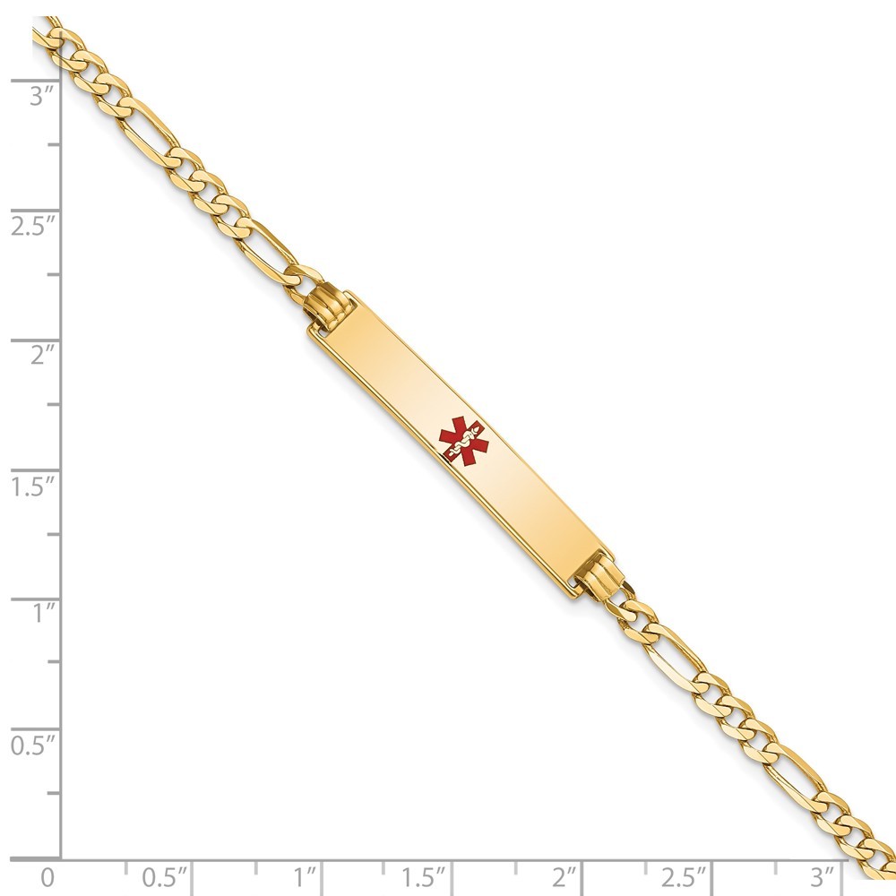 14K Yellow Gold Solid Chain 34x6mm Red Enamel Flat Figaro Link Charm Bracelet 8″