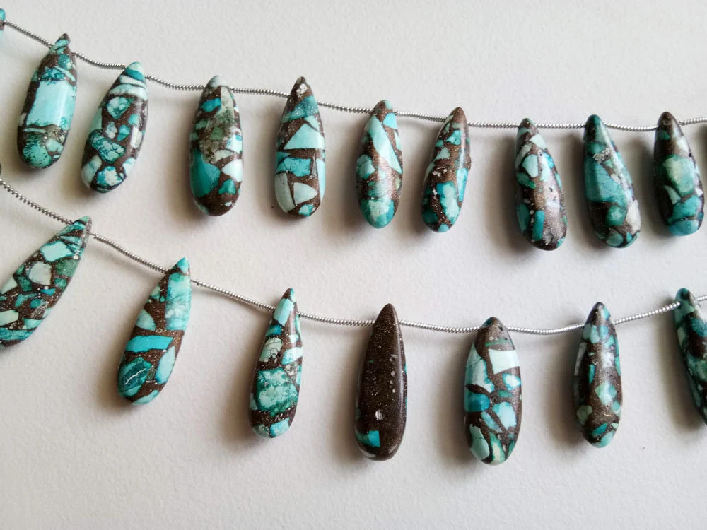 25-29mm Blue Copper Turquoise Plain Long Pear Beads, Copper Turquoise Fancy Long