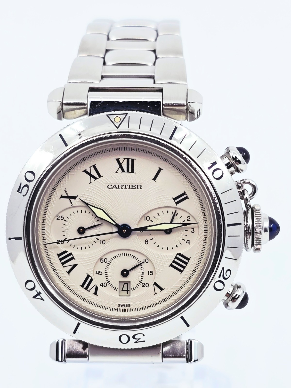 Cartier Pasha De Cartier Chronograph Quartz 38mm Stainless Steel Watch Ref 1050