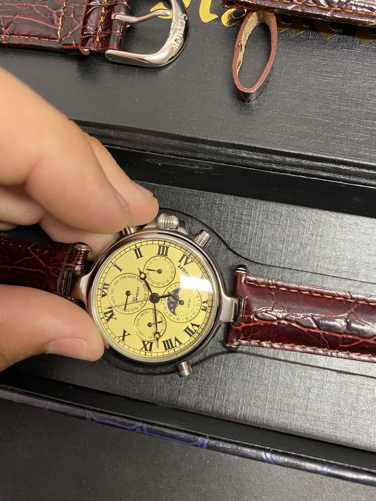 Stauer mens watch Water MoonPhase Self Winding With Certificate Instructions Box