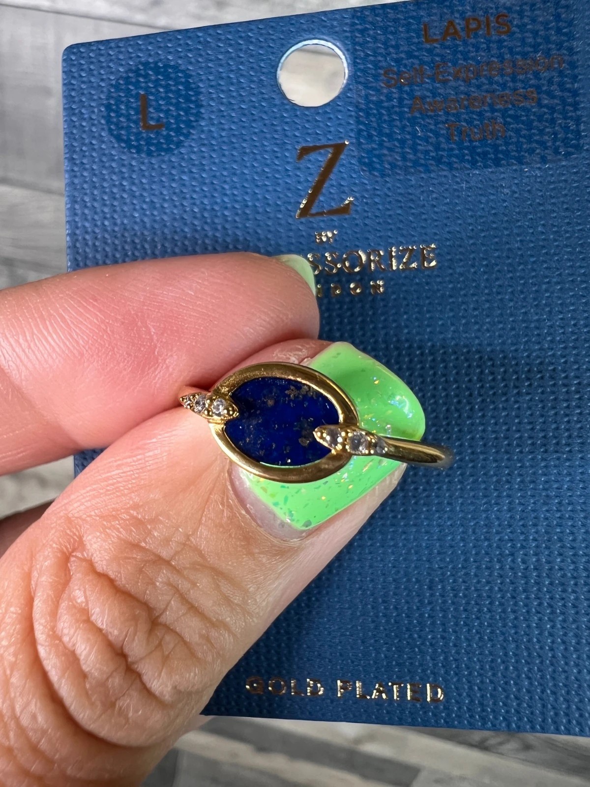 Z By Accessorize Lapis Gold Plated Ring Size Large 18.5mm Blue Stone Gift