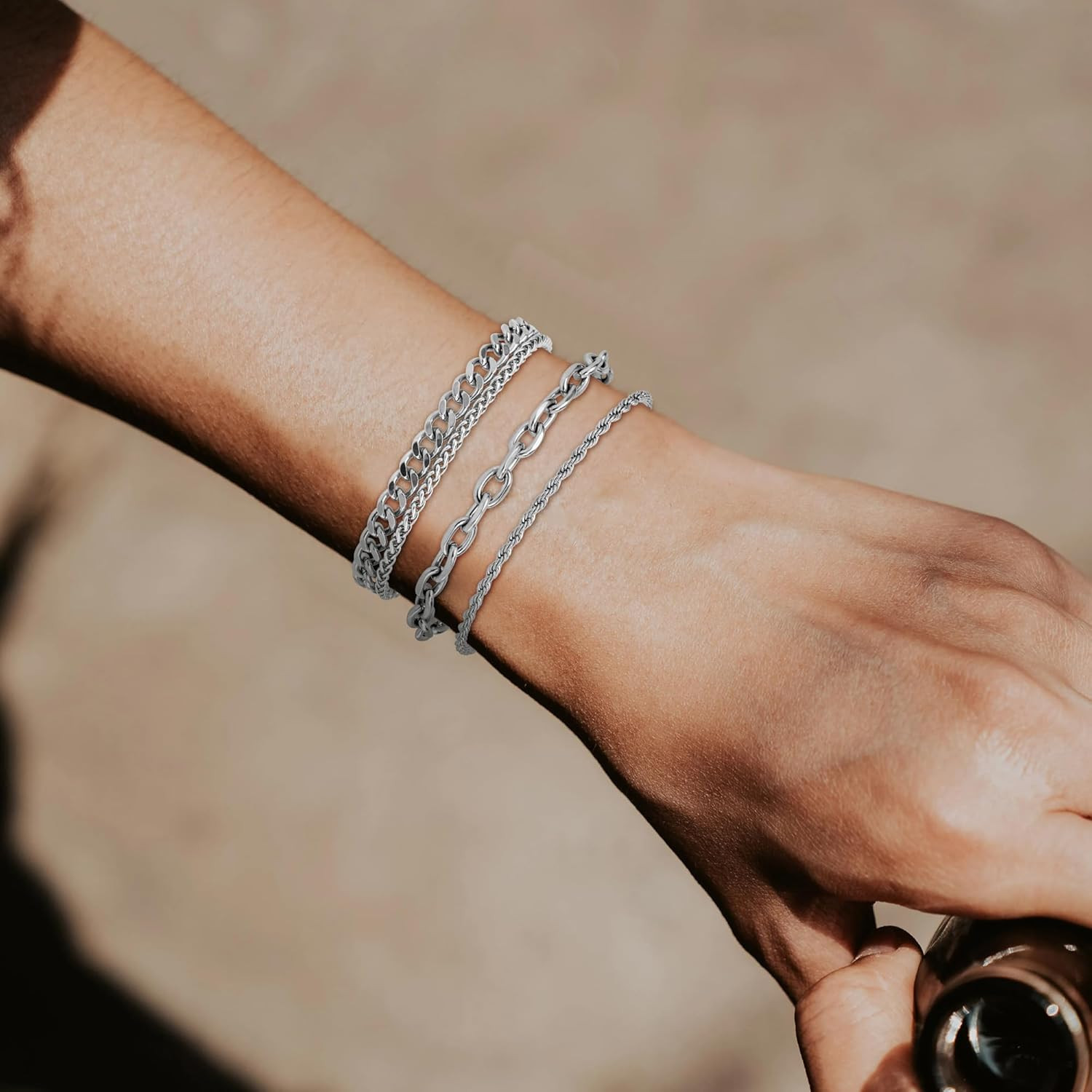 8Pcs Stainless Steel Bracelets for Men Women Sturdy Cuban Link Bracelet Curb Rop