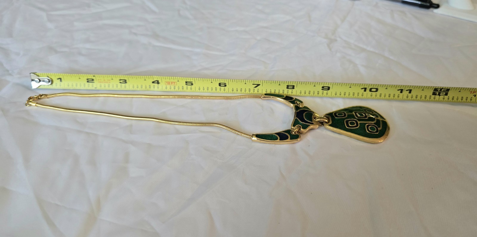 Vintage 1970s Blue & Green Enamel Gold Tone Collar Necklace, made in Thailand