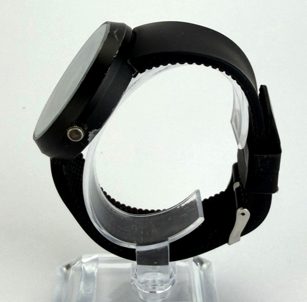 Minimalist Rotating Disk Watch w Black Rubber Band 3D Turntable NEW BATT