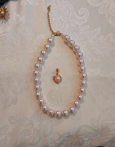 Signed Joan Rivers Light Pink Bubblegum Pearls with Pearl Heart Pendant