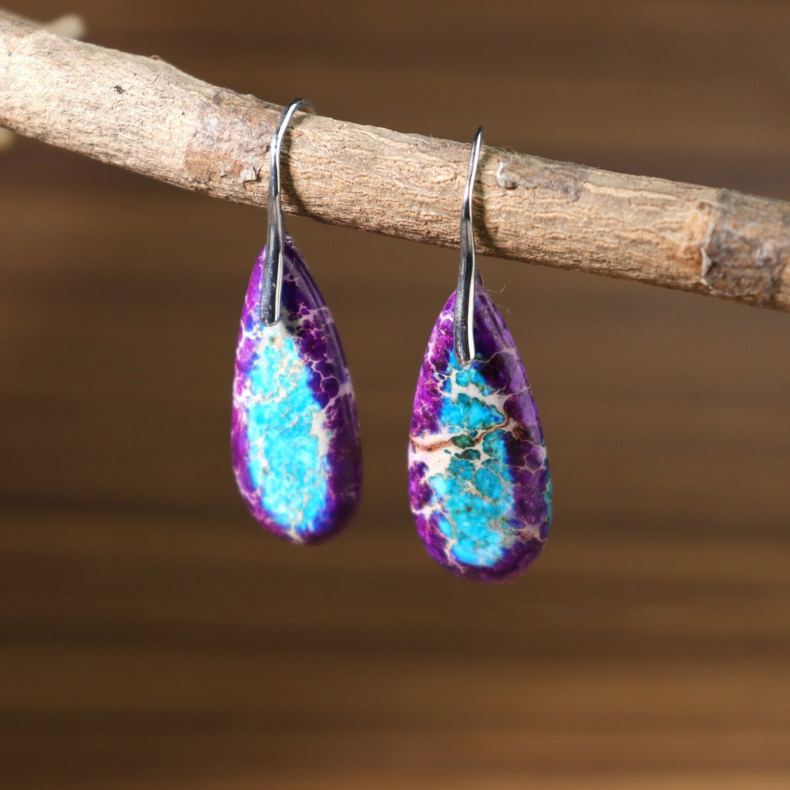 Purple Blue Sea Sediment Jasper Healing Chakra Dangle Earrings for Women Gifts