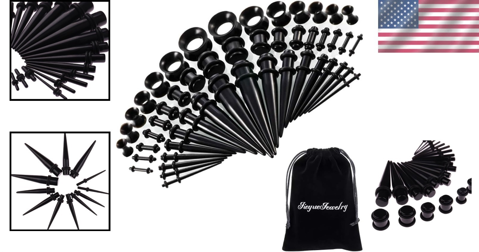 Versatile 50-Piece Ear Gauges Expander Set: Tapers, Silicone & Plugs Included