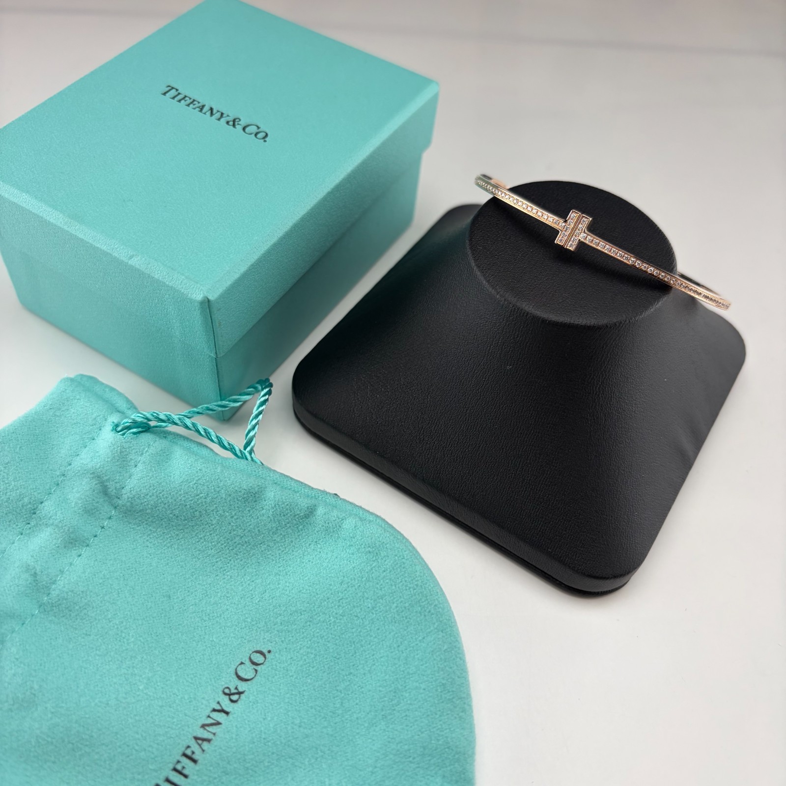 Tiffany T Hinged Wire Bangle Diamond Bracelet 750 Rose Gold Medium (62273054)
