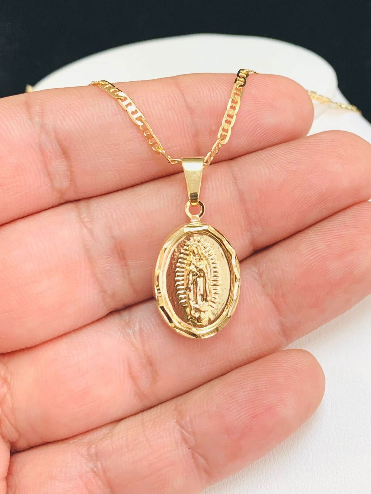 Virgen de Guadalupe Pendant • Mariner Link Necklace • Dije de Guadalupe 20x13mm.