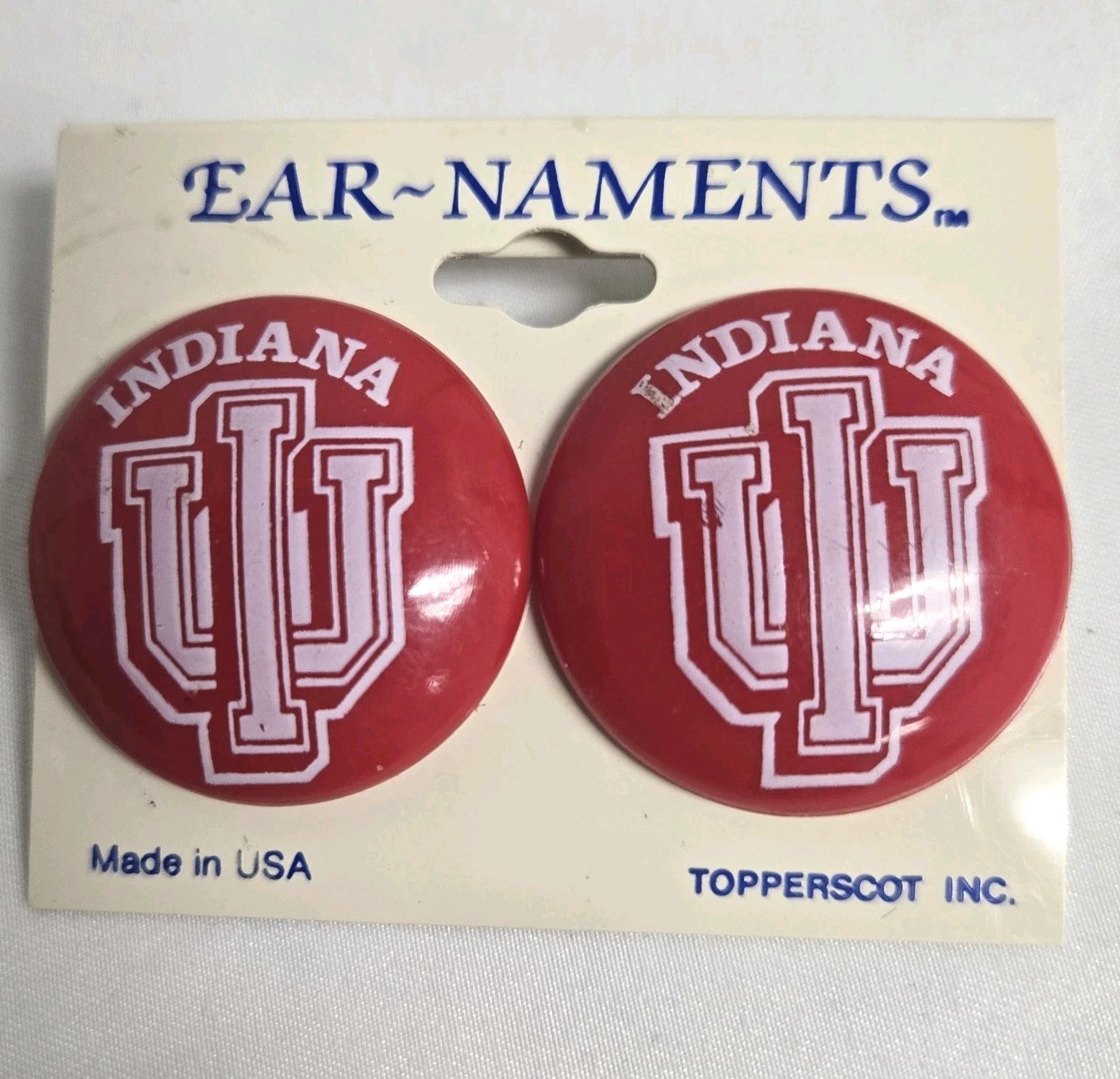 Vintage Indiana University IU Logo Disc Button Earrings New Ear-naments
