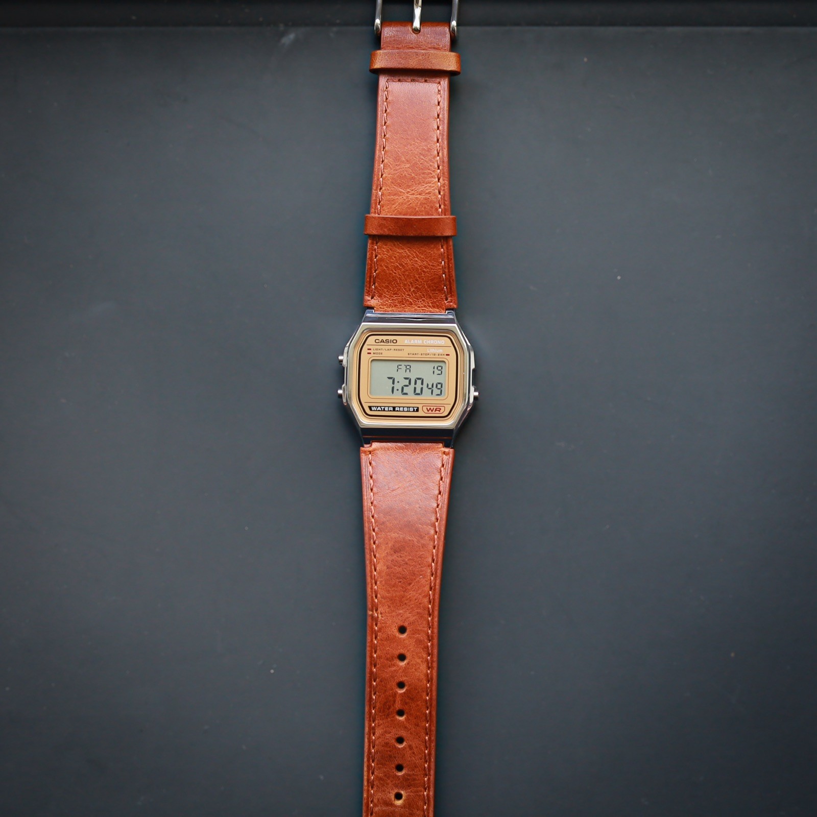 Casio A158 With Custom Brown Leather Strap: Brand new with box and papers