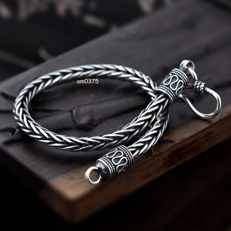 Real 925 Sterling Silver Women Men’s Round Wheat Link Keel Bracelet 7.1-8.26inch