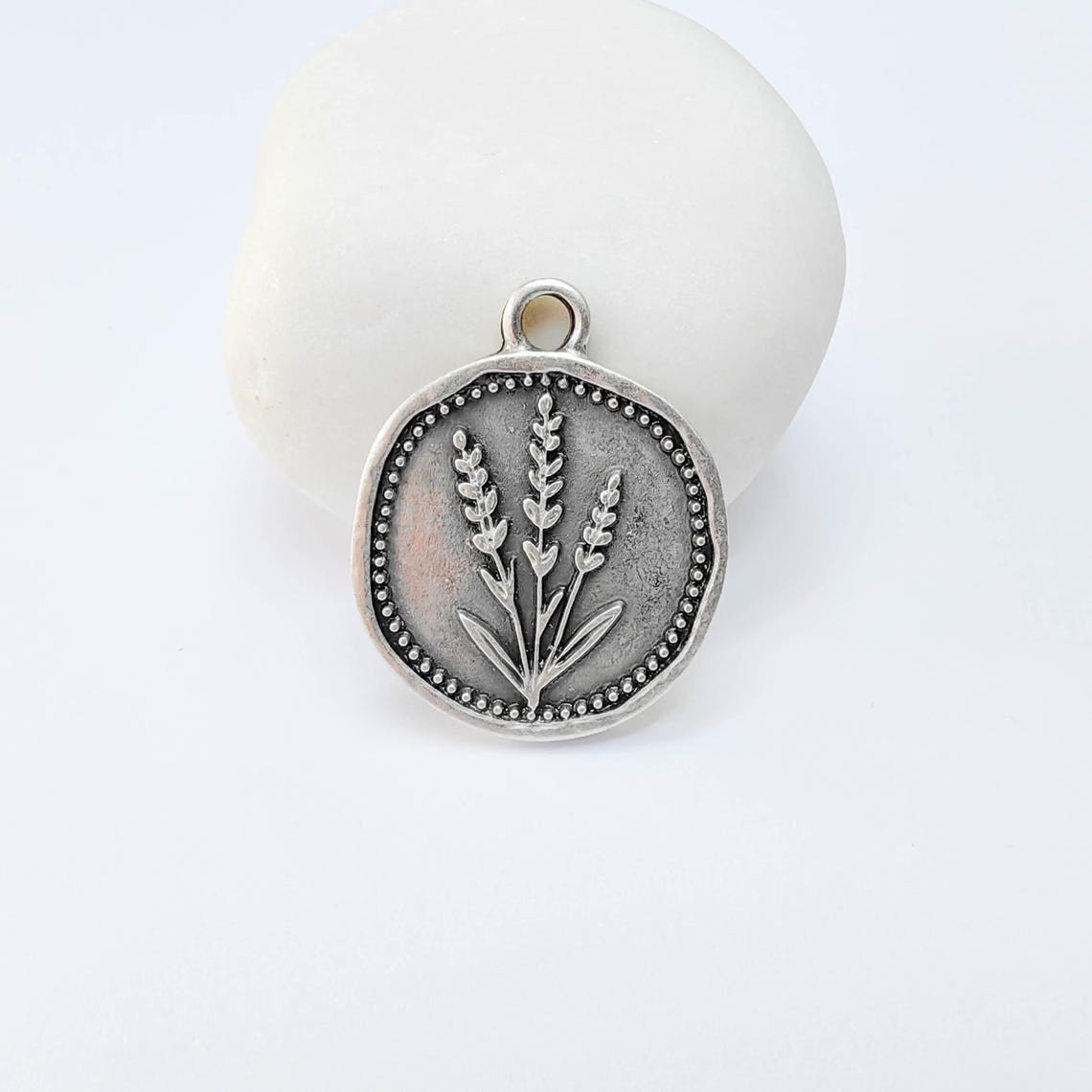 Lavender Charms, Plant Pendant Earring Charms Antique Silver 28x24mm G37767