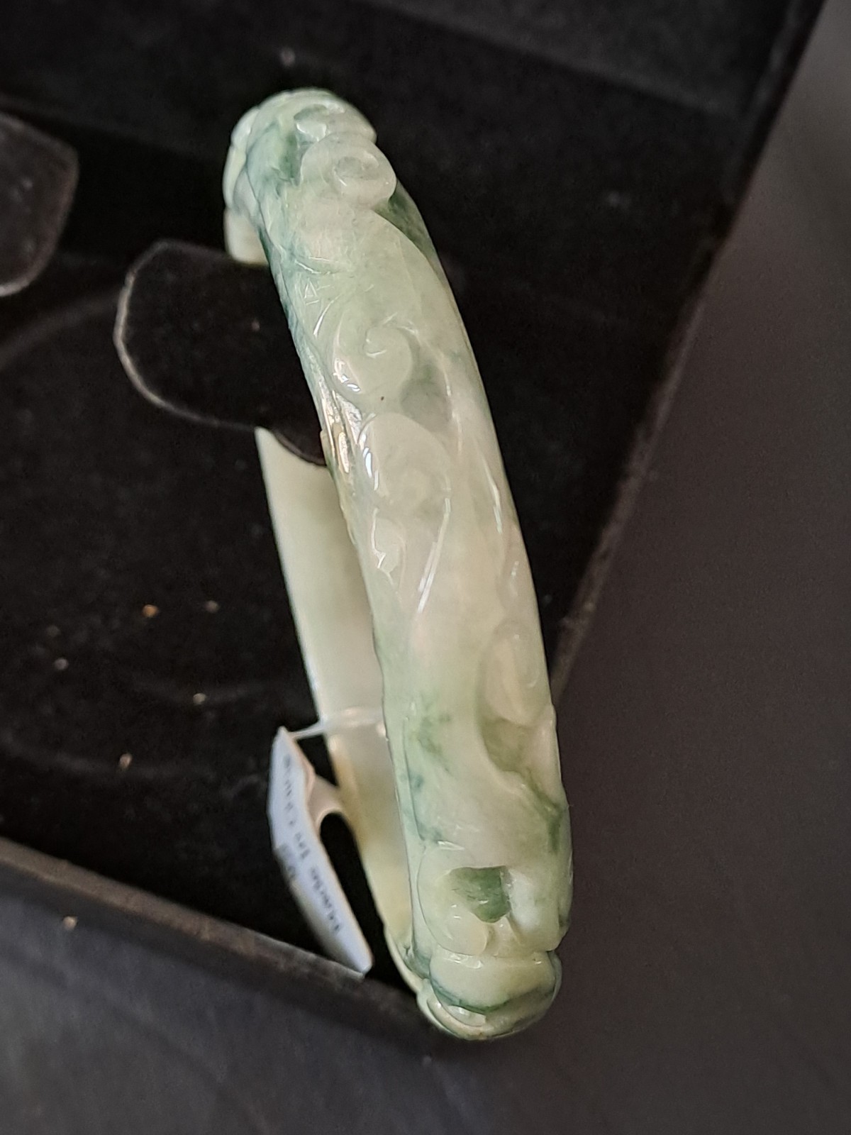 BURMESE JADEITE GRADE A CERTIFIED 300CTS ” DRAGON & PHOENIX ” CARVED BANGLE
