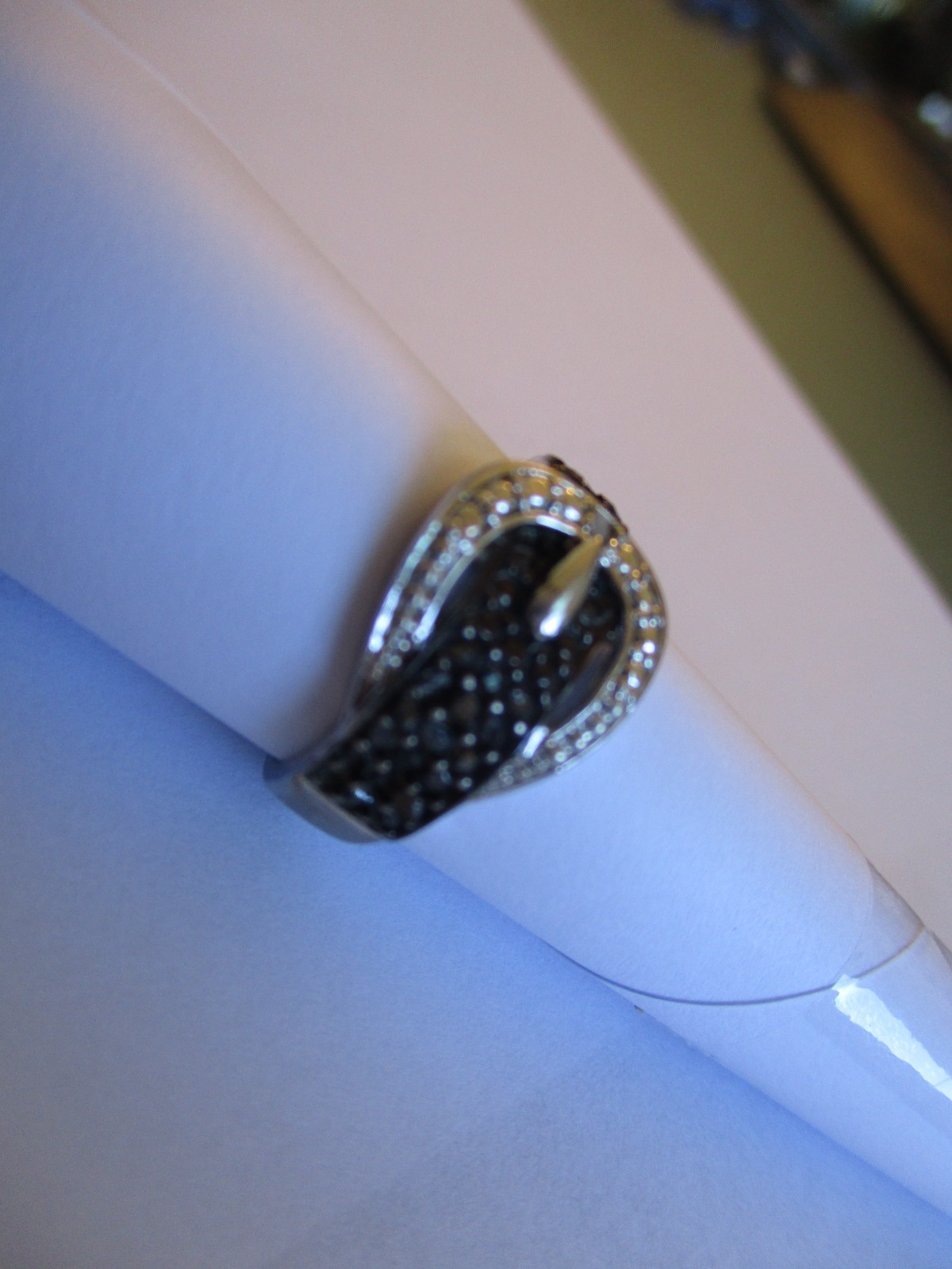 Cute Sterling Silver DBJ Black and White Belt Buckle Ring! Size 9.5