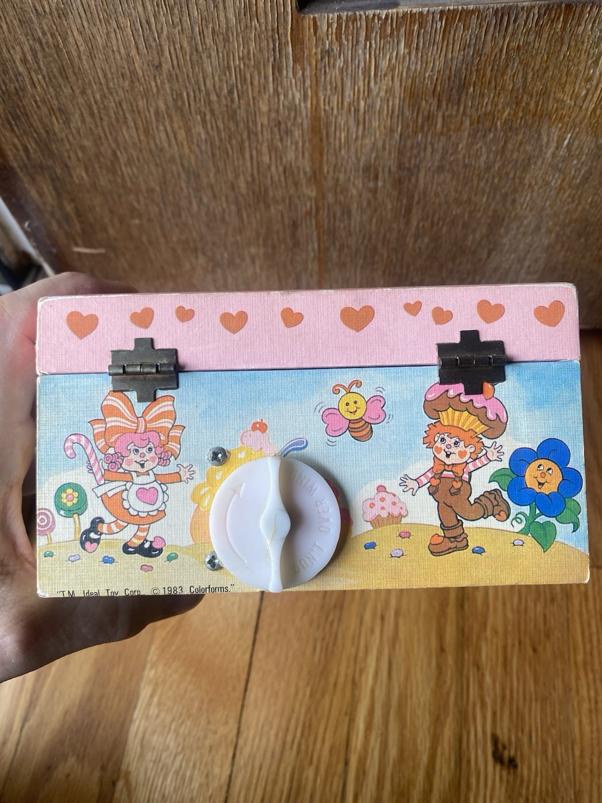 Vintage Sugar & Spice Pink Wooden Musical Jewelry Box w/ Mirror Satin Lined 1983