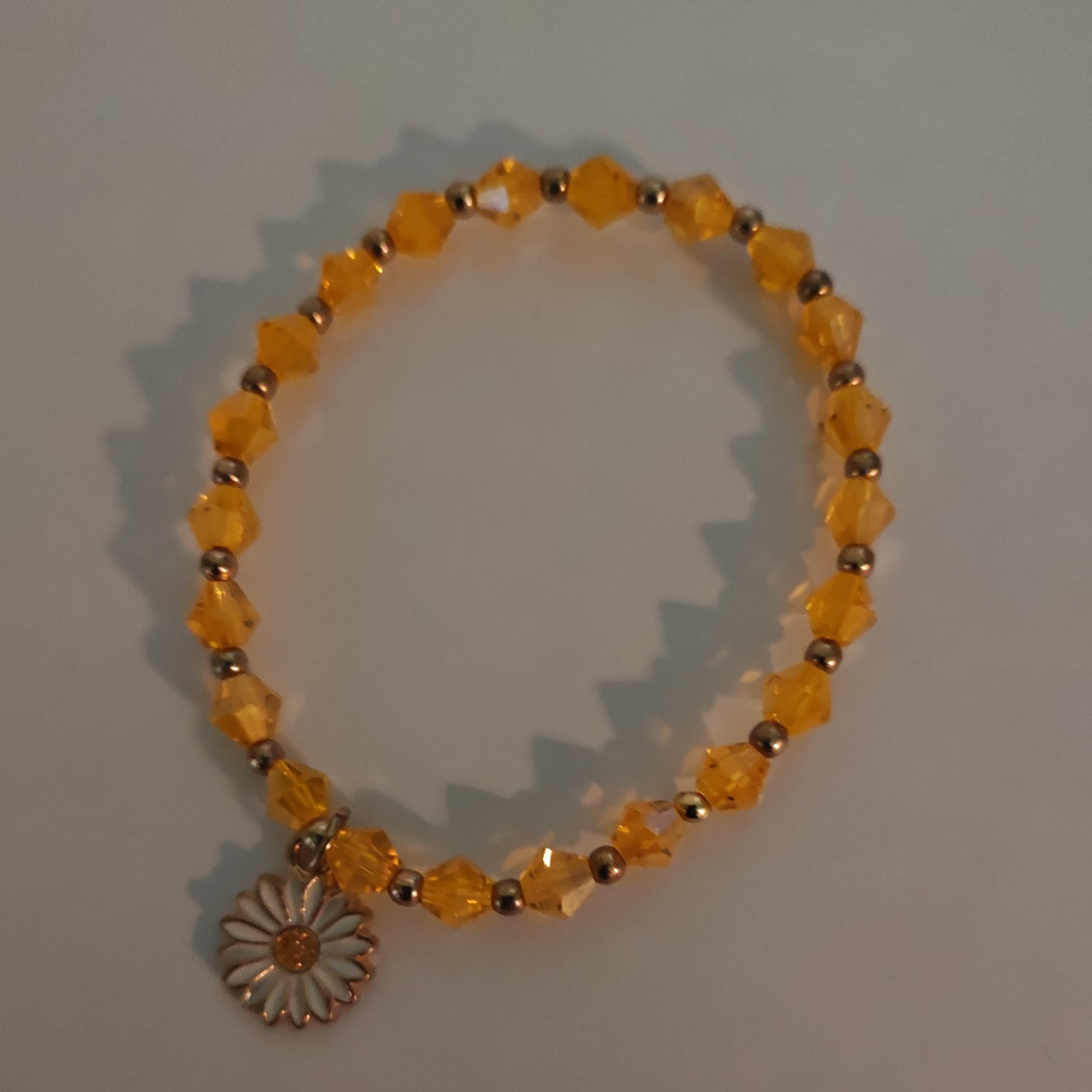 Crystal Beaded Stretch Bracelet, Flower Charm, Multicolor Flowers. 6 1/2 16.5cm