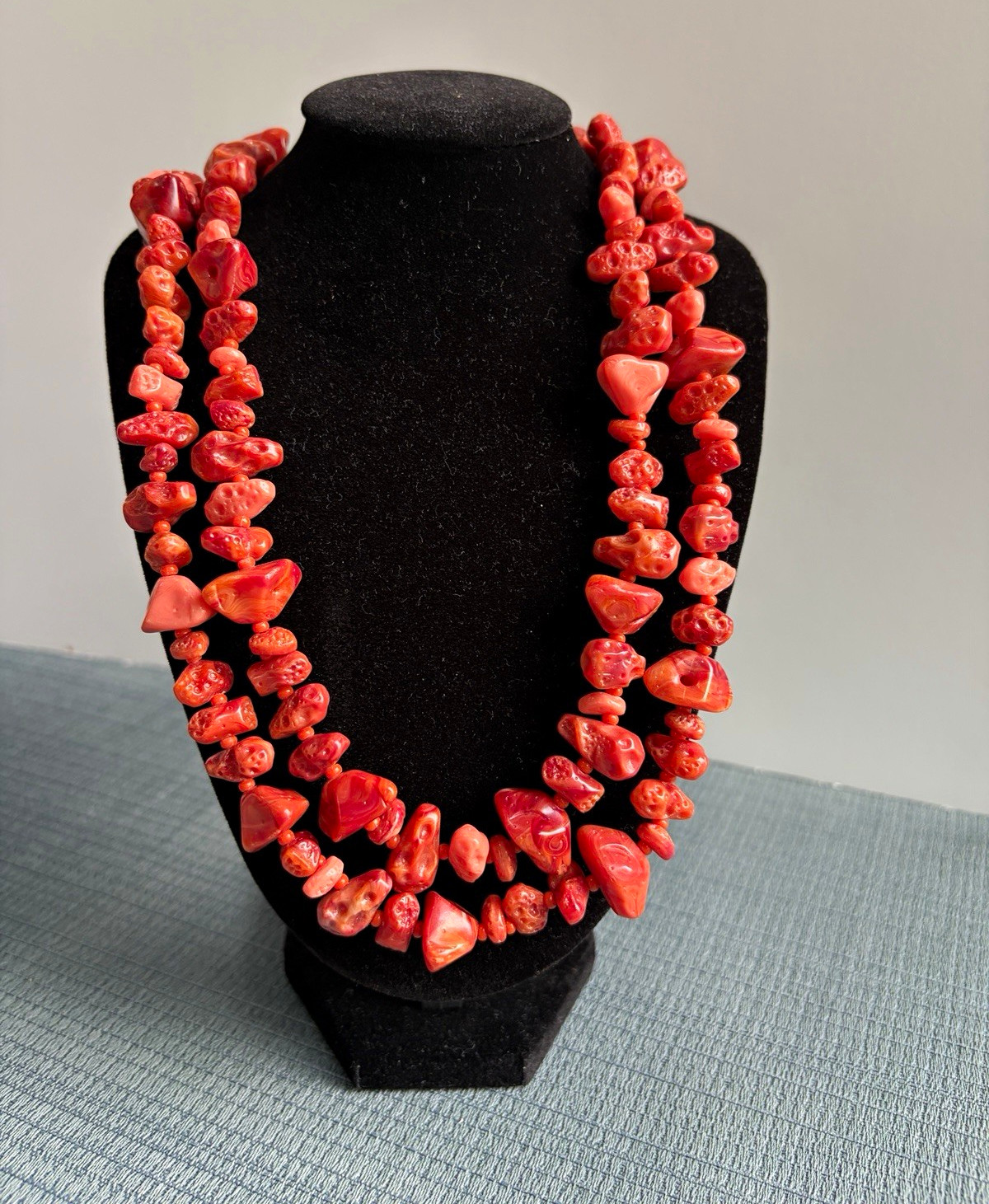 Vintage Western Germany Double Strand Simulated Coral Necklace