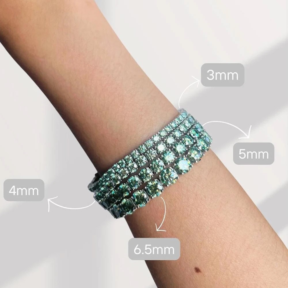 3mm-6.5mm Moissanite Tennis Bracelet S925 Silver Green Moissanite Bracelet Chain
