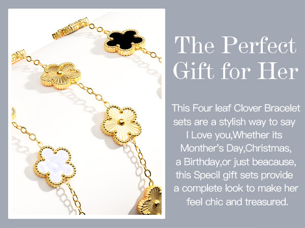 3-Pcs 18k Gold Plated Clover Lucky Bracelet For Women Flower Five Leaf Bracelets