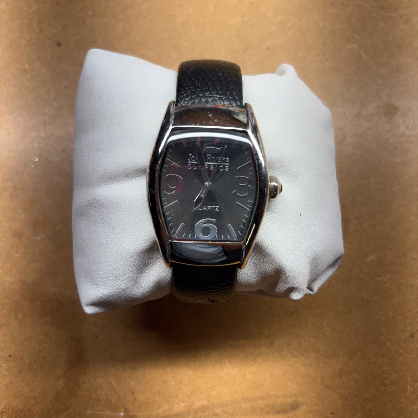 Joan Rivers Classics V377 Watch Leather Bangle Wristwatch Silver Tone