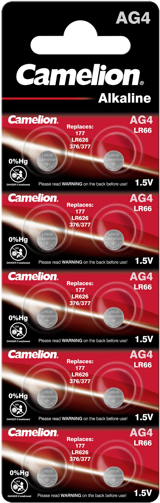 10 x Camelion alkaline button cell AG4 LR66 LR626 377 1.5 V (1 x 10 blister)