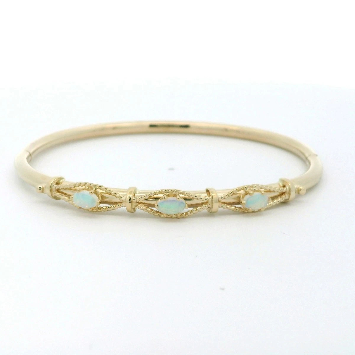 2.20CT Oval Lab Created Fire Opal Women’s Bangle Bracelet 14K Yellow Gold Finish