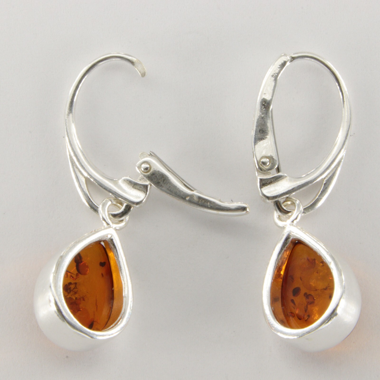 Cognac / Brown BALTIC AMBER Drop Leveback Earrings 925 STERLING SILVER #1652e