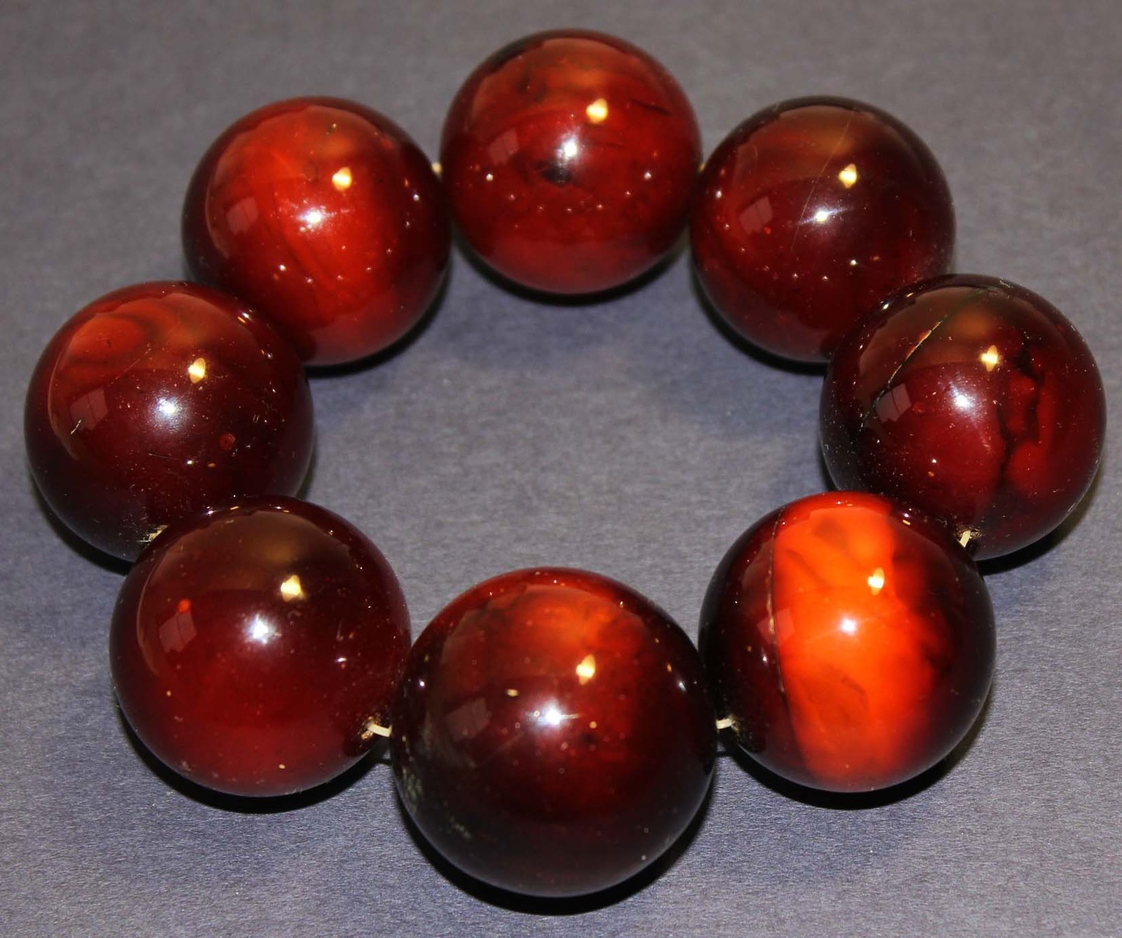 NATURAL AMBER BRACELET RED ANTIQUE, HUGE ROUND BEADS 29-31mm, 114g