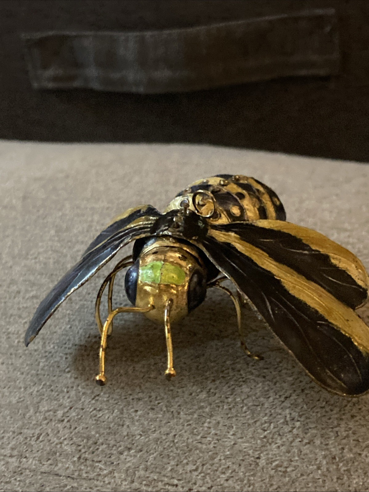 ARTICULATED ENAMEL BUMBLE BEE FIGURE SCULPTURE Ornament